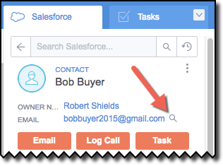 How can I search for emails associated with a contact or lead?