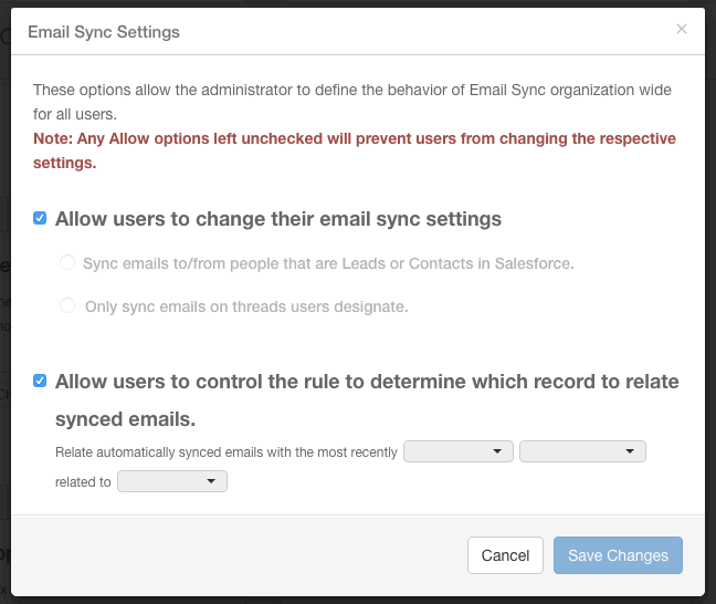 Org pref email sync